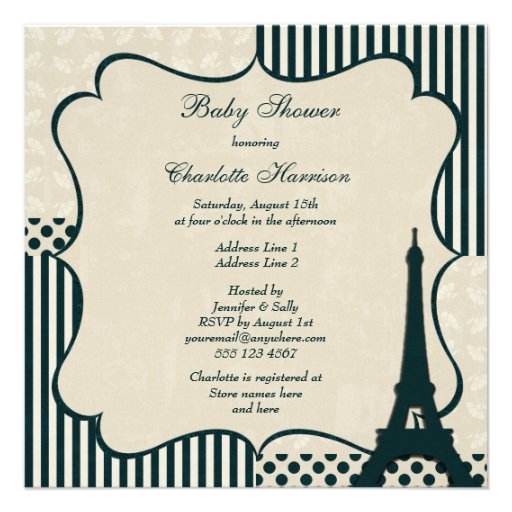 Classy Eiffel Tower Neutral Baby Shower Custom Announcements