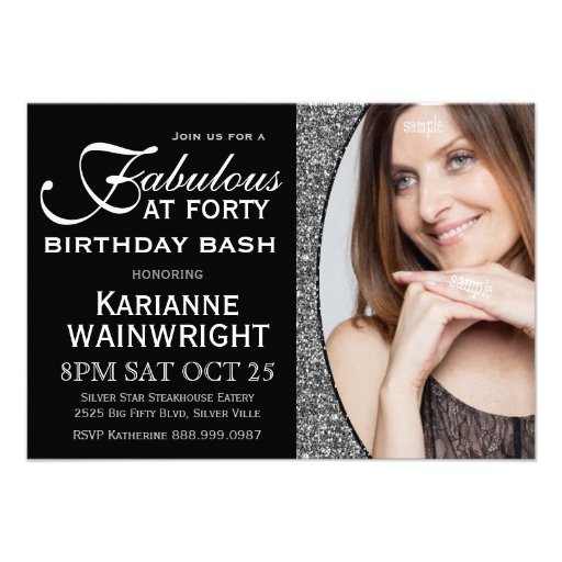 Classy Faux Glitter Photo 40th Birthday Party Announcements