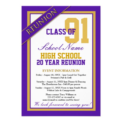 Classy Formal High School Reunion Personalized Announcements (front side)
