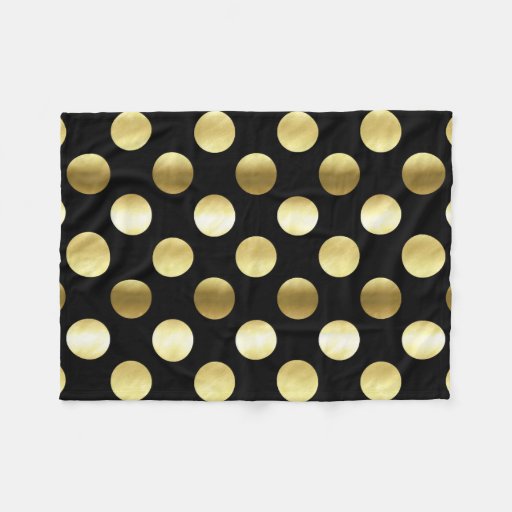 Classy Gold Foil Polka Dots Black Fleece Blanket Zazzle