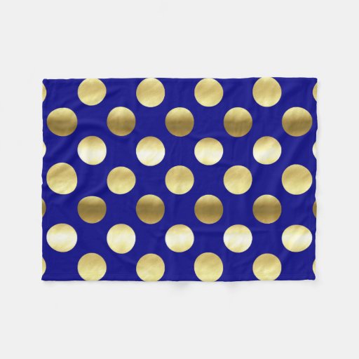 Classy Gold Foil Polka Dots Navy Blue Fleece Blanket Zazzle