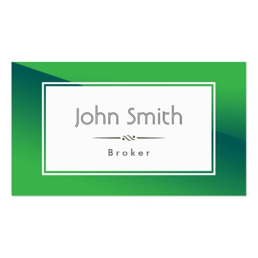 Classy Green Real Estate Broker Business Card (front side)