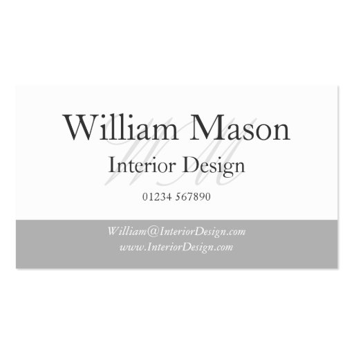 Classy Grey & White Monogram Business Card (front side)