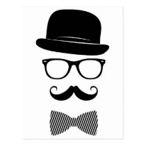 funny, hipster, mustache, boho, glasses, bow-tie, classy, vintage, fashion, icons, indie, style, hat, geek, mustache and glasses, geeky, postcard, Postcard with custom graphic design