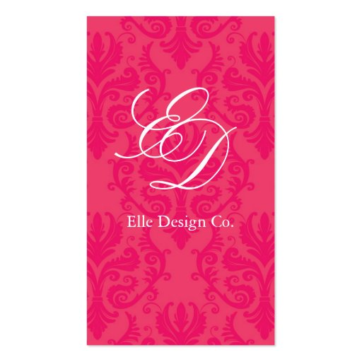 Classy Hot Pink Damask Business Card (front side)