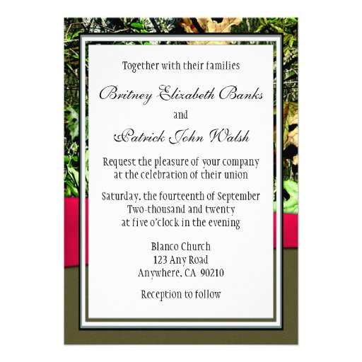 Classy Hot Pink Hunting Camo Wedding Invitations