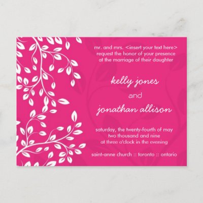 Classy Hot Pink Wedding Invitation Post Cards by colourfuldesigns