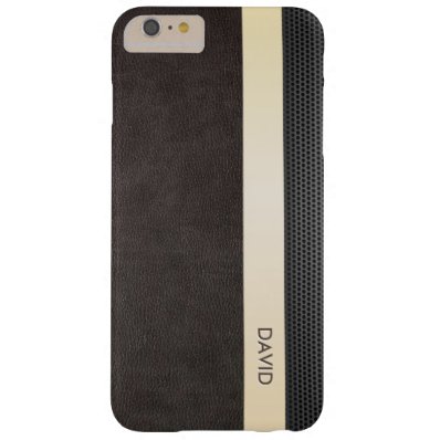 Classy Leather Gold Stripe Custom Name Barely There iPhone 6 Plus Case
