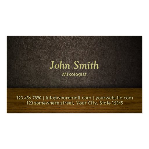 Classy Leather & Wood Mixologist Business Card (front side)