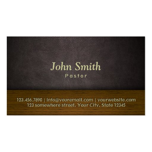 Classy Leather & Wood Pastor Business Card (front side)