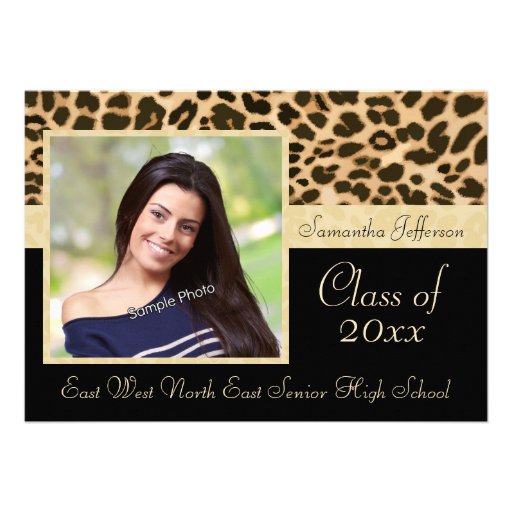 Classy Leopard Print Photo Graduation Announcement (front side)