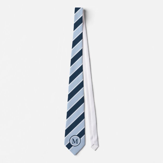 Classy Light and Dark Blue Stripe Monogram Initial Tie