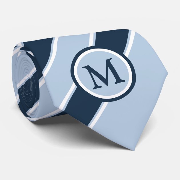 Classy Light and Dark Blue Stripe Monogram Initial Tie