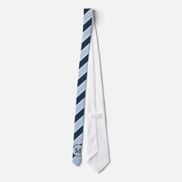 Classy Light and Dark Blue Stripe Monogram Initial Tie 3/3