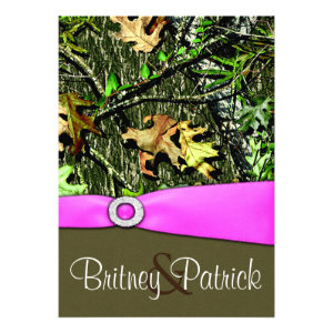 Classy Light Pink Hunting Camo Wedding Invitations