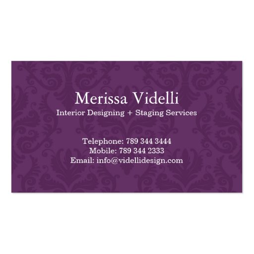 Classy Monogram Damask Business Card (back side)