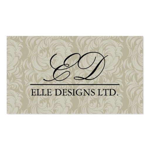Classy Monogram Damask Business Card (front side)