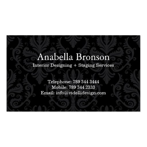 Classy Monogram Damask Business Card (back side)