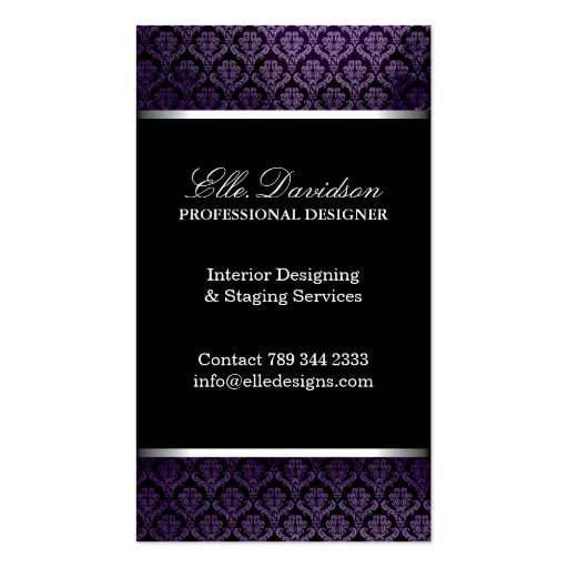 Classy Monogram Damask Business Card (back side)