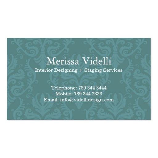 Classy Monogram Damask Business Card (back side)