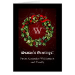 Classy Monogram Holly Wreath Holiday Card cards