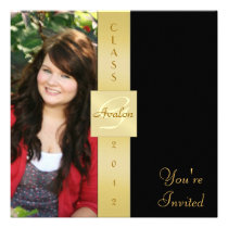 Classy Monogram Photo Black Graduation Invitations