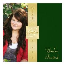 Classy Monogram Photo Green Graduation Invitations