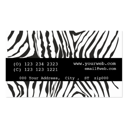 Classy  Monogram Zebra Business Card Template (back side)