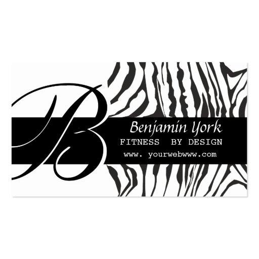 Classy  Monogram Zebra Business Card Template (front side)