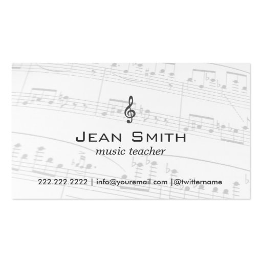 Classy Music Notes Music Teacher Business Card (front side)