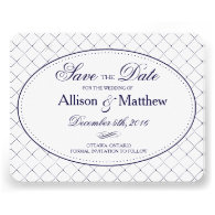 Classy Navy Blue Check Pattern Save the Date Personalized Invites
