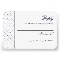 Classy Navy Blue Check Pattern Wedding Reply Card