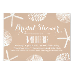 Classy Neutral Beach Theme Seashells Bridal Shower 5x7 Paper Invitation Card
