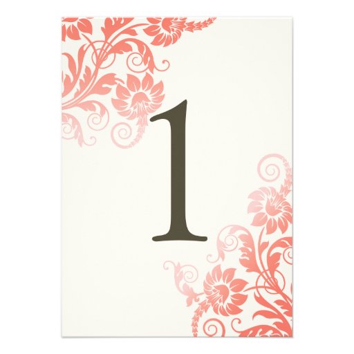Classy Ombre Coral Table Number Card