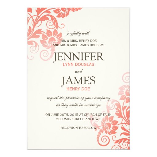 Classy Ombre Coral Wedding Invitations (front side)
