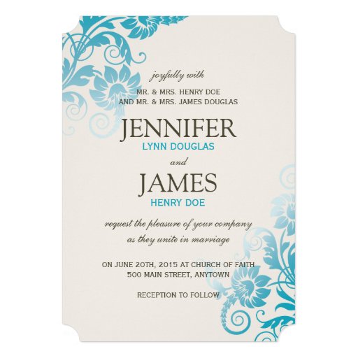 Classy Ombre Teal Wedding Invitations