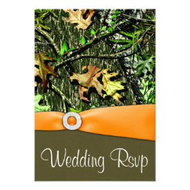 Classy Orange Hunting Camo Wedding RSVP Cards