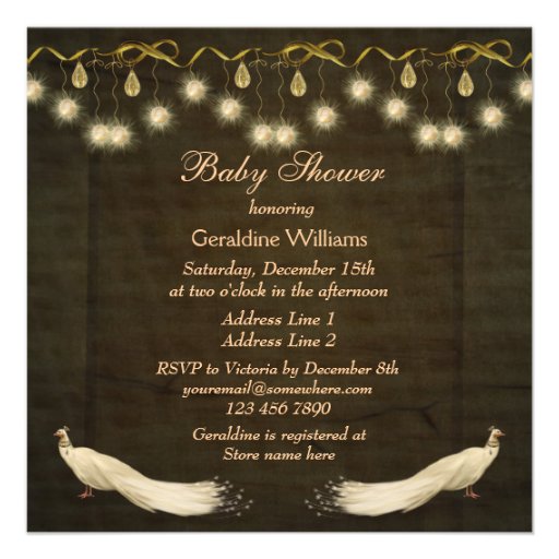 Classy Peacock Neutral Christmas Baby Shower Custom Announcement