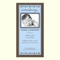 Classy Periwinkle Customized Birth Announcement photo cards