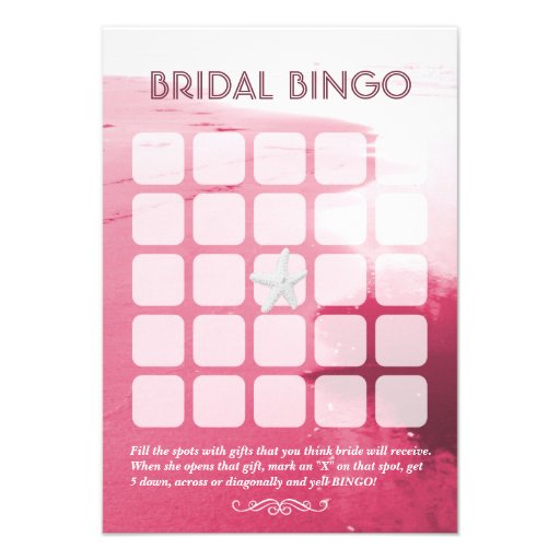 Classy Pink Beach Theme 5x5 Bridal Bingo Cards