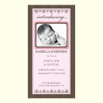 Classy Pink Customized Birth Announcement photo cards