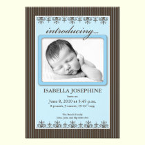 Classy Pinstripe Blue 5x7" Birth Announcement invitations