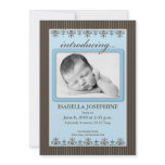 Classy Pinstripe Blue 5x7" Birth Announcement