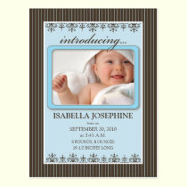 Classy Pinstripe Blue Baby Announcement Postcard postcards