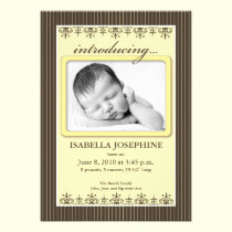 Classy Pinstripe Lemon 5x7" Birth Announcement invitations