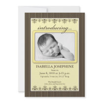 Classy Pinstripe Lemon 5x7" Birth Announcement invitations by BabyShoppe Classy Pinstripe Lemon 5x7" Birth Announcement invitations