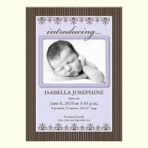 Classy Pinstripe Lilac 5x7" Birth Announcement invitations