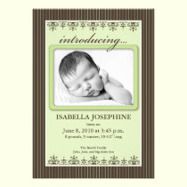 Classy Pinstripe Lime 5x7" Birth Announcement invitations