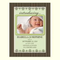 Classy Pinstripe Lime Baby Announcement Postcard postcards