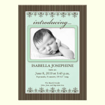 Classy Pinstripe Mint 5x7" Birth Announcement invitations
